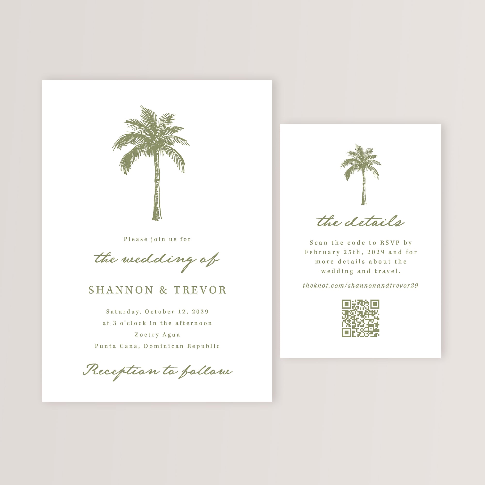 Tropical Destination Wedding Invitation Suite with QR Code RSVP and Details Card