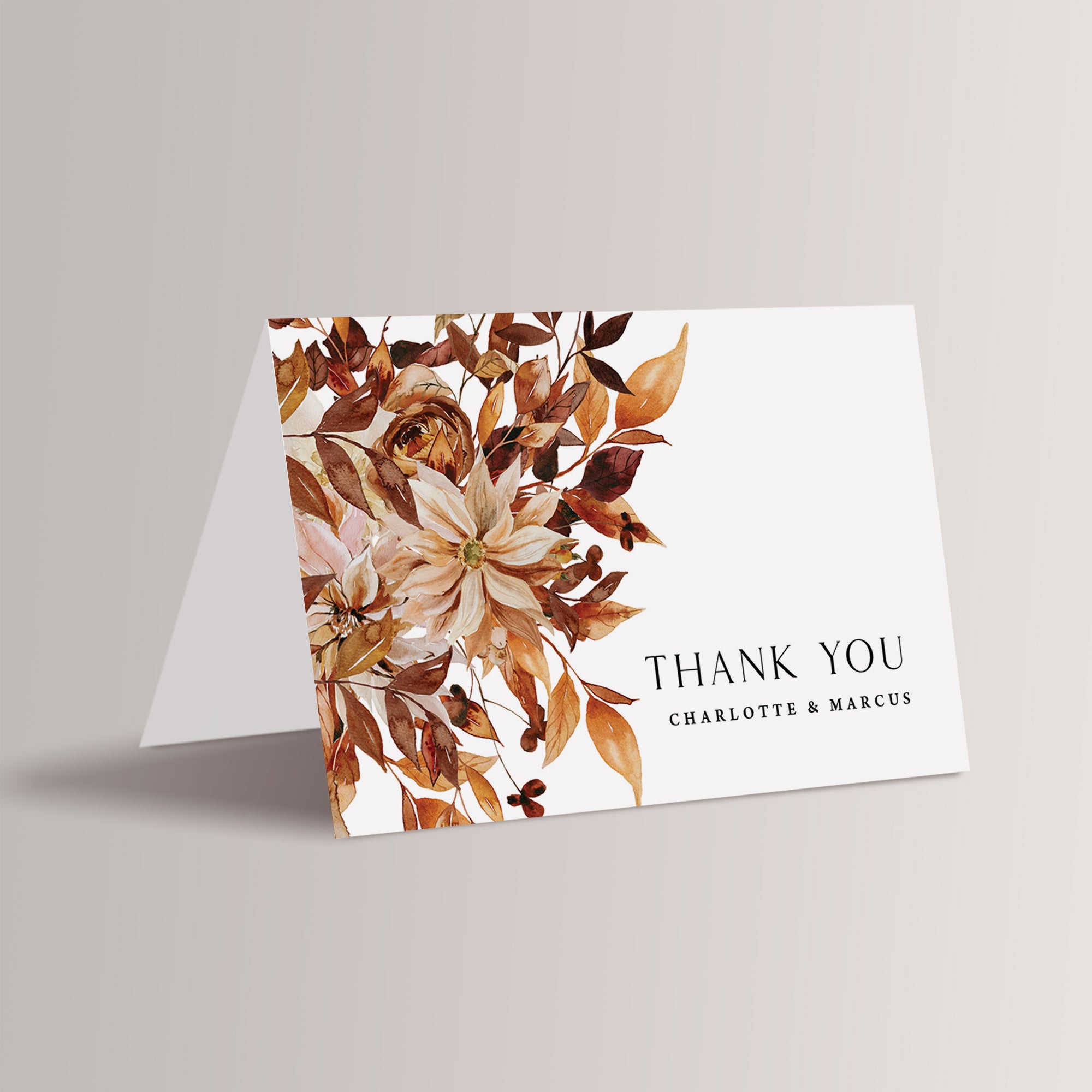 Personalized Boho Fall Wedding Thank You Cards that are printed for you and include envelopes.