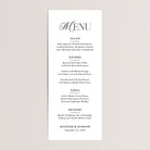 Printed modern wedding menu cards in black and white.