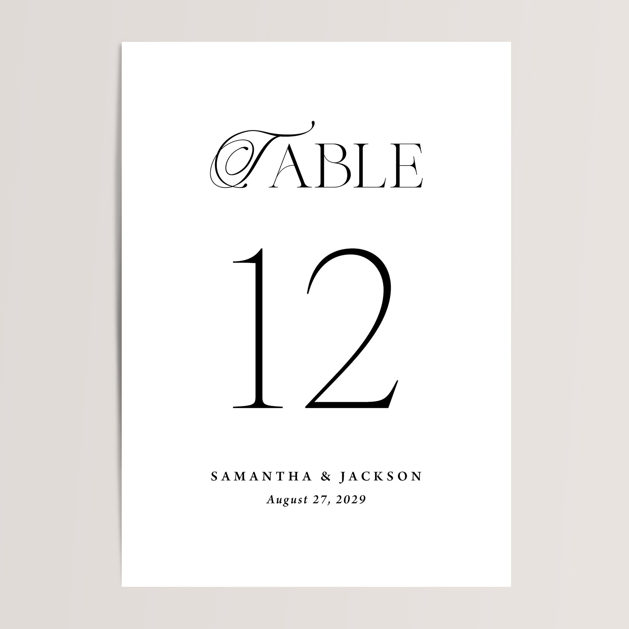 Modern wedding table numbers in black and white. These can be single sided or double sided.