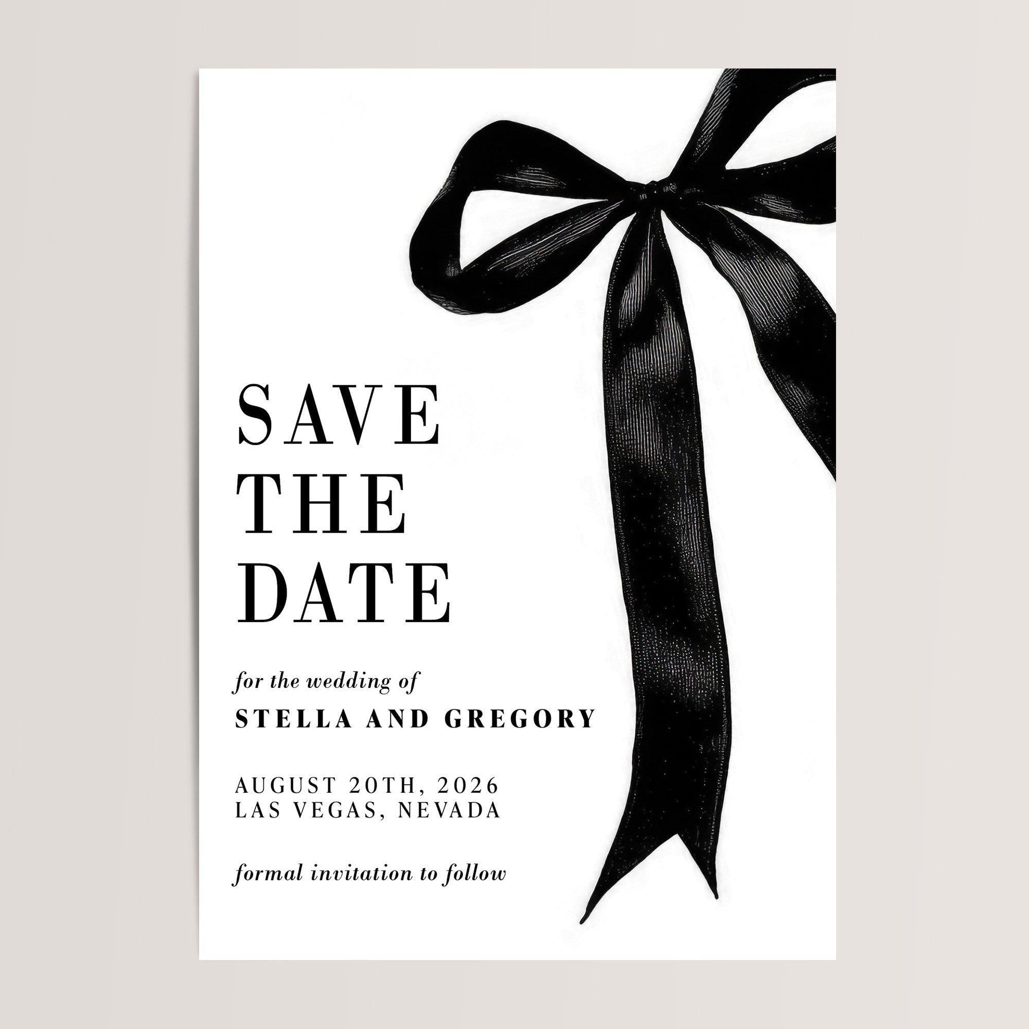 Announce your wedding in timeless style with our black bow or ribbon save the date cards. Elegant, minimalist, and effortlessly chic, these classic black-and-white designs set the perfect tone for your romantic celebration.