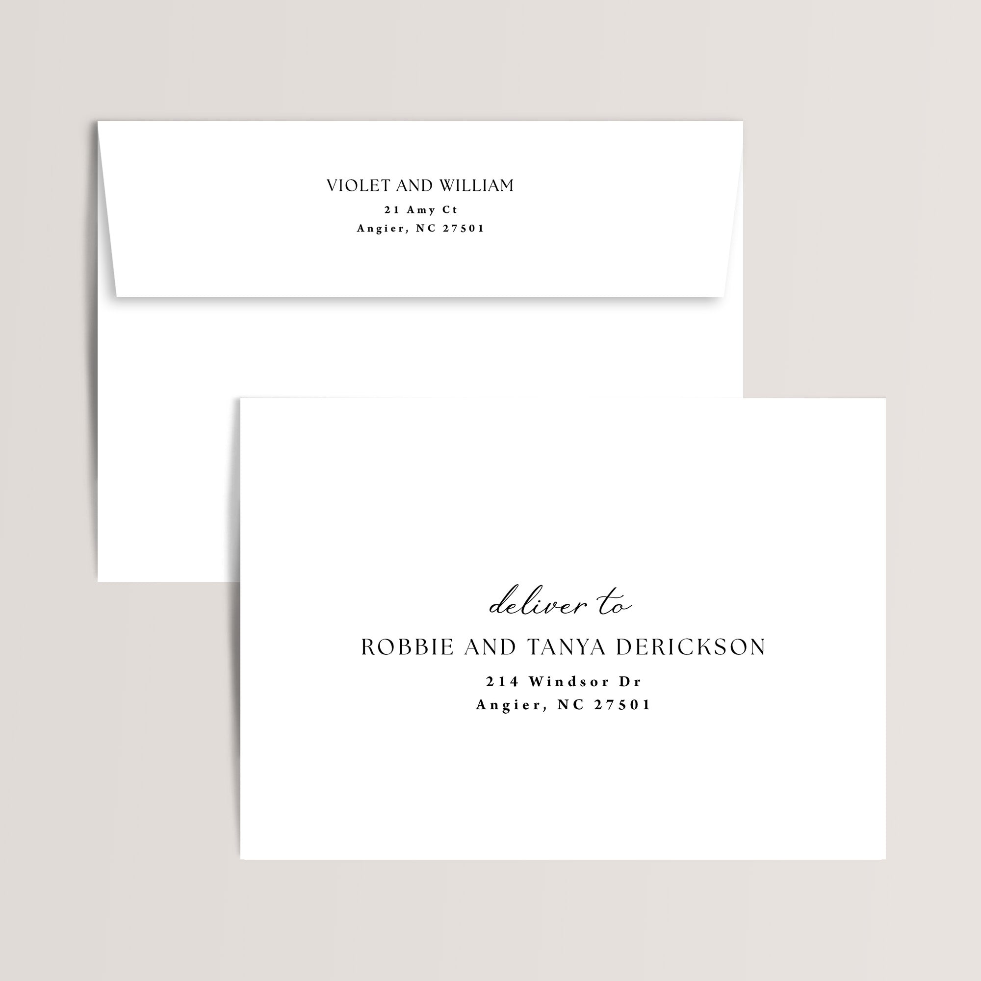 Envelope printing add on to include the return address and the guest address.