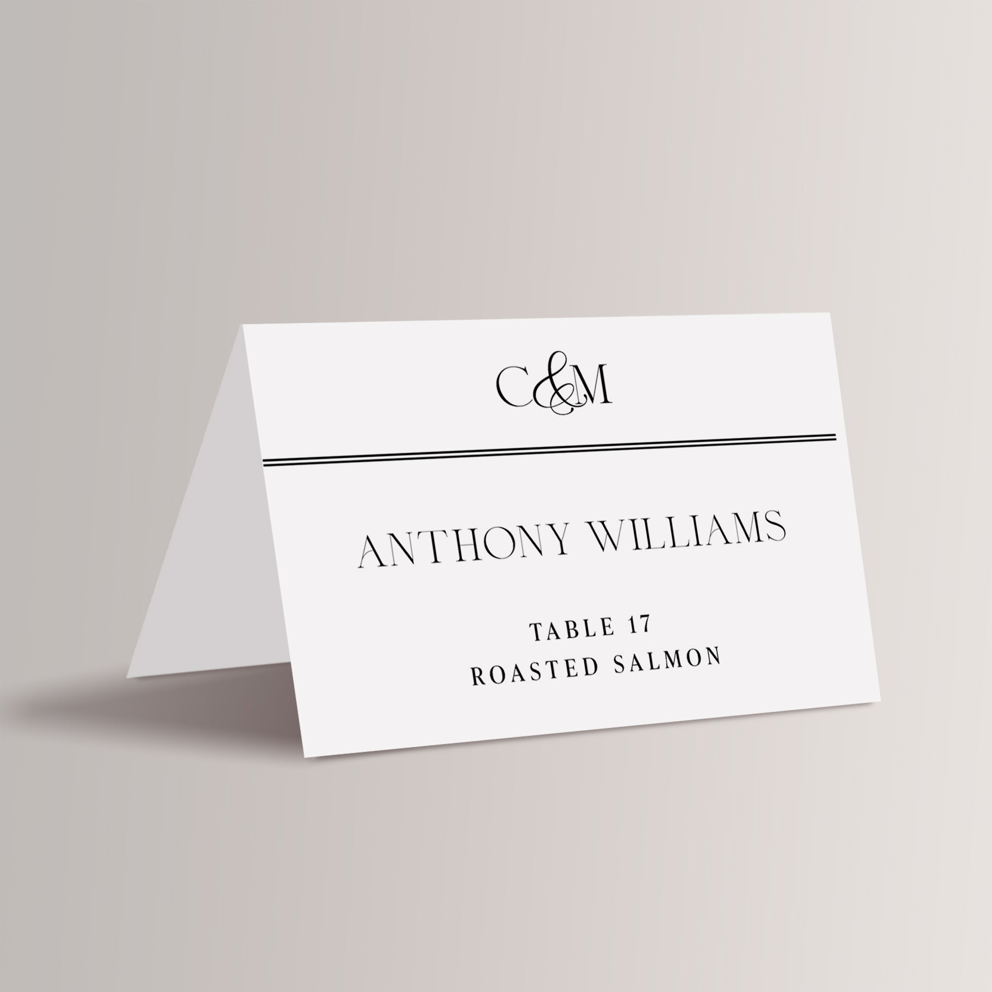 Modern Wedding Monogram Place Cards with Meal Choice that are printed for you.