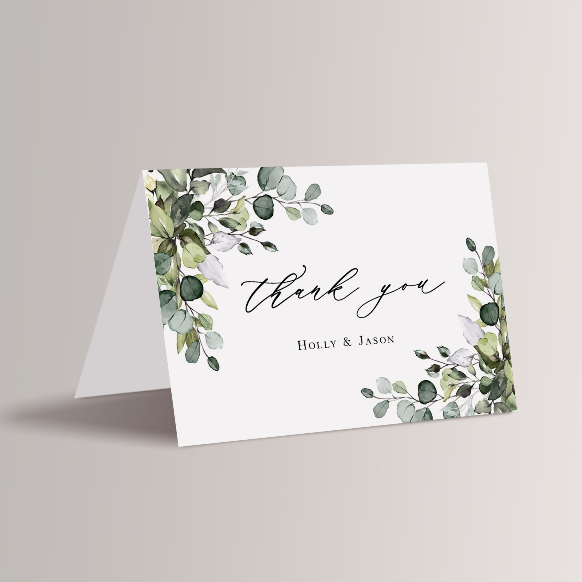 Personalized Printed Eucalyptus Thank You Cards
Eucalyptus wedding thank you cards – a perfect choice for your outdoor or rustic wedding celebration. Featuring delicate eucalyptus leaves, these cards capture the natural beauty of your surroundings and offer a graceful way to express your gratitude to your guests.
