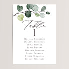 Printed eucalyptus wedding seating chart cards in x7 or 4x6 inches.