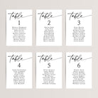 Six black and white seating charts lined up in two rows of three.