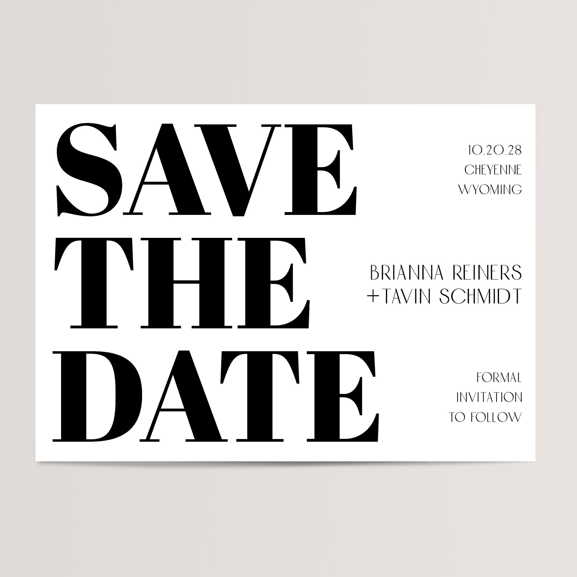 Modern Typography Wedding Save the Date Cards with Sleek Minimalist Design
Announce your wedding with timeless style. Featuring bold, clean typography and a contemporary layout, these cards exude sophistication and simplicity, setting a modern and chic tone for your wedding celebration.