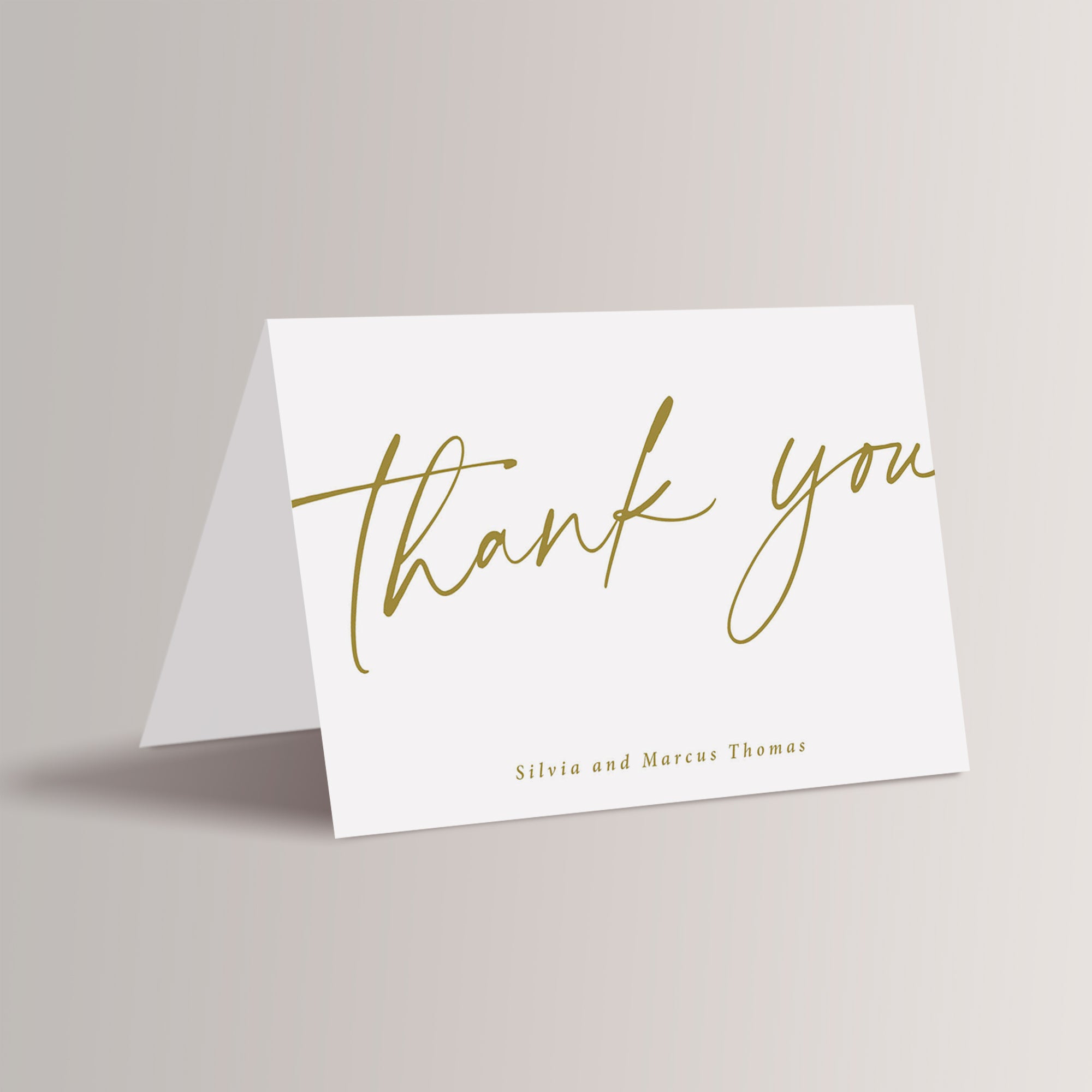 Personalized Printed Simple Gold and White Wedding Thank You Cards
Gold minimalist wedding thank you cards – a timeless and elegant choice for your modern wedding. Featuring sleek, clean lines and a sophisticated design, these cards are a beautiful way to express your gratitude and complement your stylish wedding celebration.