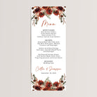 Printed terracotta fall floral wedding menu card for your guests' plate during the wedding reception.