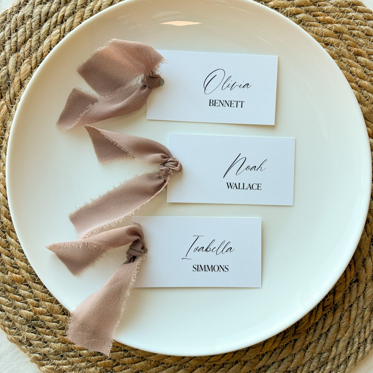 Ribbon Name Cards – Olive Invites