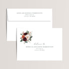 Envelope printing with return address and guest addresses for the burgundy floral wedding invitation suite. 