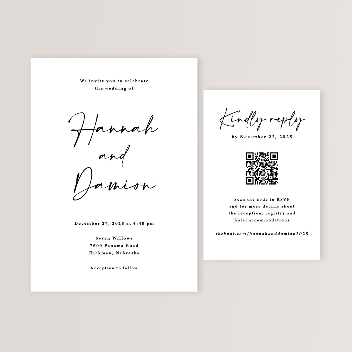 SAMPLE Modern Wedding Invitation and RSVP Card – Olive Invites