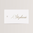 Personalized Shower Name Cards with Chiffon Ribbon that are printed for you with gold ink on thick, smooth, white card stock and include the ribbon! You can choose the color of ribbon. Perfect for any occasion:

Weddings and Rehearsal Dinners, Baby Shower, Bridal Shower, Wedding Shower, Business Party, Corporate Event or Events with assigned seating