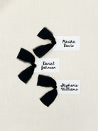 Personalized Hand Drawn Style Name Cards with Chiffon Ribbon that are printed for you with black ink on thick, smooth, white card stock and include the ribbon! You can choose the color of ribbon. Perfect for any occasion:

Weddings and Rehearsal Dinners
Baby Shower, Bridal Shower, Wedding Shower
Business Party, Corporate Event
Events with assigned seating