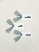 Bold Personalized Name Cards with Chiffon Ribbon that are printed for you with black ink on thick, smooth, white card stock and include the ribbon! You can choose the color of ribbon. Perfect for any occasion: Weddings and Rehearsal Dinners, Baby Shower, Bridal Shower, Wedding Shower, Business Party, Corporate Event or Events with Assigned Seating