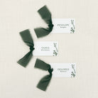 Personalized Place Cards with Dark Green Florals and Chiffon Ribbon in dark green ink that are printed for you on thick, smooth, white card stock! Perfect for any occasion: Weddings and Rehearsal Dinners, Baby Shower, Bridal Shower, Wedding Shower, Business Party, Corporate Event and Events with assigned seating.