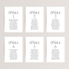 Printed wedding seating chart cards with the names personalized. The cards are either 4x6 inches or 5x7 inches. 