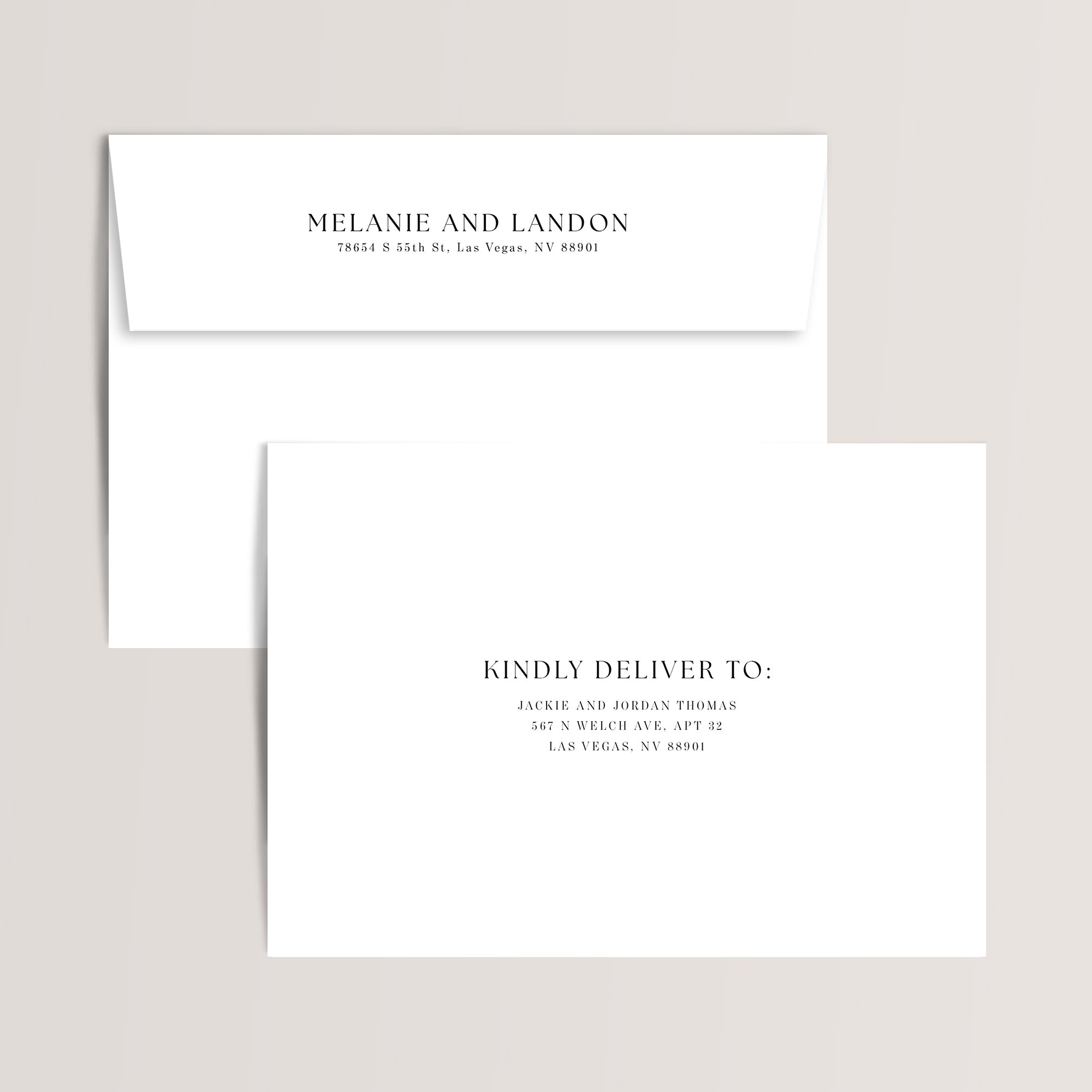 Envelope printing for our wedding invitations and save the date cards. It includes return address and guest address printing. 