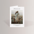 Printed wedding thank you card with one wedding photo. These include white envelopes. 