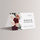 Bring a touch of natural beauty to your wedding with our personalized burgundy floral place cards with meal choice. Not only do they guide your guests to their seats, but they also add a romantic, floral touch to your wedding reception décor.