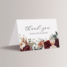 Personalized wedding thank you cards with gorgeous burgundy florals – a perfect way to express your gratitude for your fall wedding. Envelopes are included. 