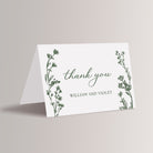 Personalized wedding thank you cards with gorgeous dark green florals – a perfect way to express your gratitude for your wedding.