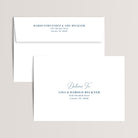 Envelope printing for dusty blue french toile floral wedding invitation suite. Includes the return address and the guest addresses. 