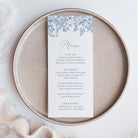 Add a touch of elegance to your celebration with our wedding dinner menu cards printed with dusty blue florals. Perfect for a modern wedding reception, these professionally printed menu cards are crafted on thick, smooth white cardstock for a high-quality feel your guests will notice.