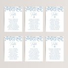 Simple wedding seating chart cards with dusty blue French toile florals that are printed for you on nice, thick card stock. These table seating arrangement signs are perfect wedding reception decor.