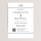 Monogram Wedding Invitations with QR Code

Sleek and sophisticated, these minimalist black and white wedding invitations feature an elegant, modern and simple&nbsp;monogram design. With a convenient QR code for easy guest RSVPs, these stylish invitations offer a perfect balance of simplicity and modernity, providing all the essential details for your big day.