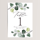 Printed eucalyptus wedding table numbers in sizes 5x7 or 4x6. 