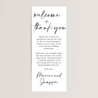 Modern wedding table welcome and thank-you cards, printed on thick cardstock in classic black and white with a beautiful modern script font. Personalize the message and names, or keep the wording as shown — perfectly designed to add an elegant touch to your wedding reception tables.