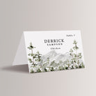 Mountain forest wedding place cards with meal choice that are printed for you. 