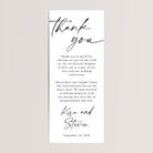 Simple wedding table welcome and thank-you cards, printed on thick cardstock in classic black and white with a beautiful modern script font. Personalize the message and names, or keep the wording as shown — perfectly designed to add an elegant touch to your wedding reception tables.