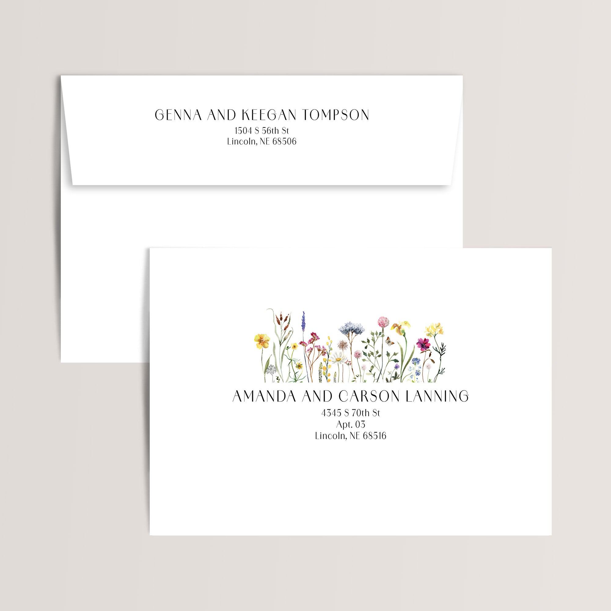 Envelope printing for invitation suite from Olive Invites. 