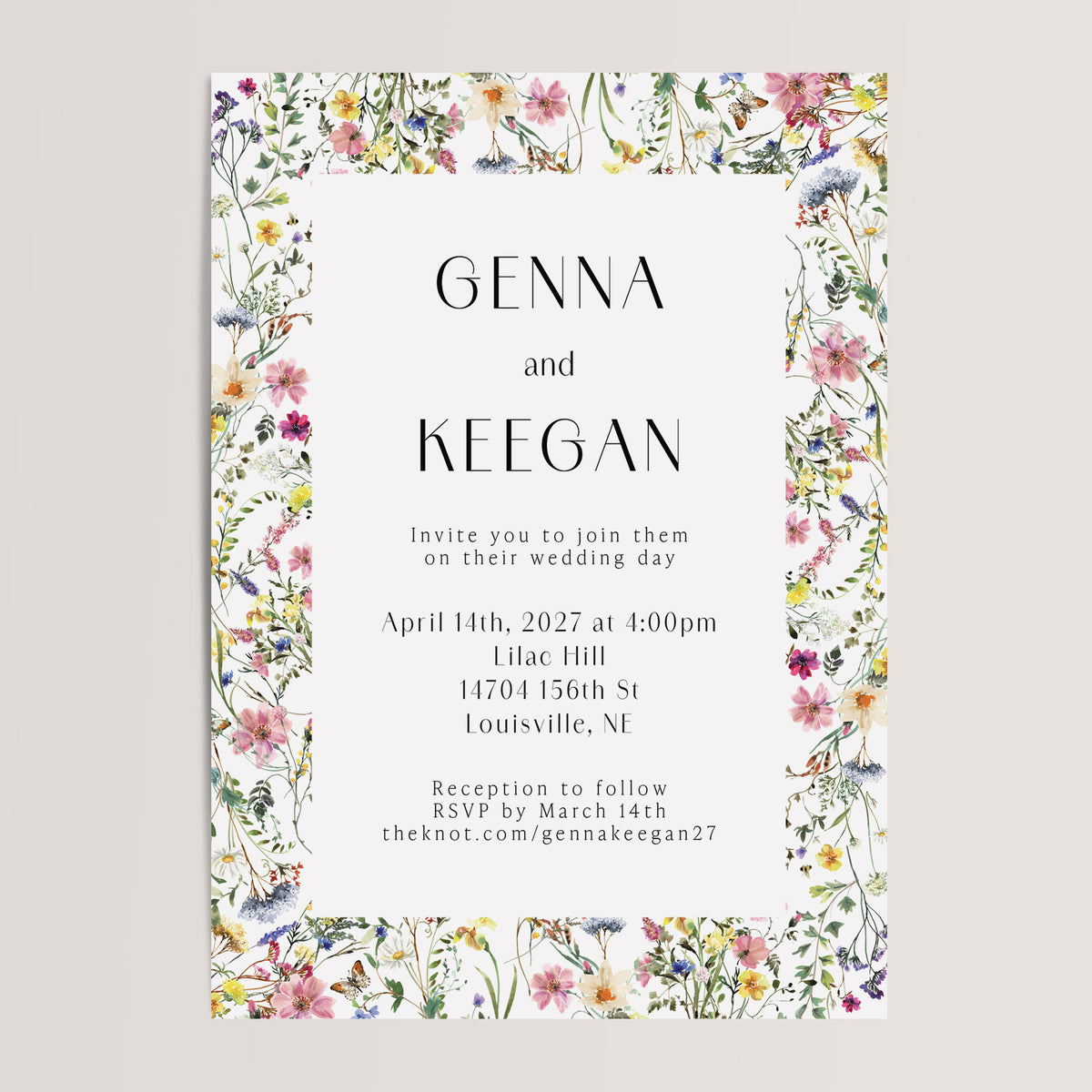 SAMPLE Spring Border Wedding Invitation – Olive Invites