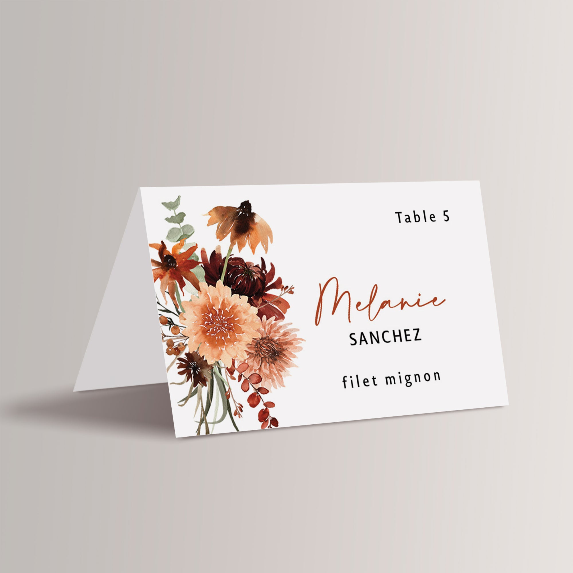 Fall wedding place cards that are printed for you.