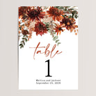 Printed terracotta fall wedding table numbers in either 5x7 or 4x6 size.
