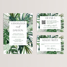Set the tone for your dream destination wedding with our&nbsp;Tropical Paradise Wedding Invitation Suite. Perfect for a sun-kissed celebration in&nbsp;Hawaii, Jamaica, Mexico, or the Virgin Islands, this vibrant suite includes a wedding invitation, RSVP card, and details card, all featuring lush tropical foliage and elegant, beach-inspired typography.