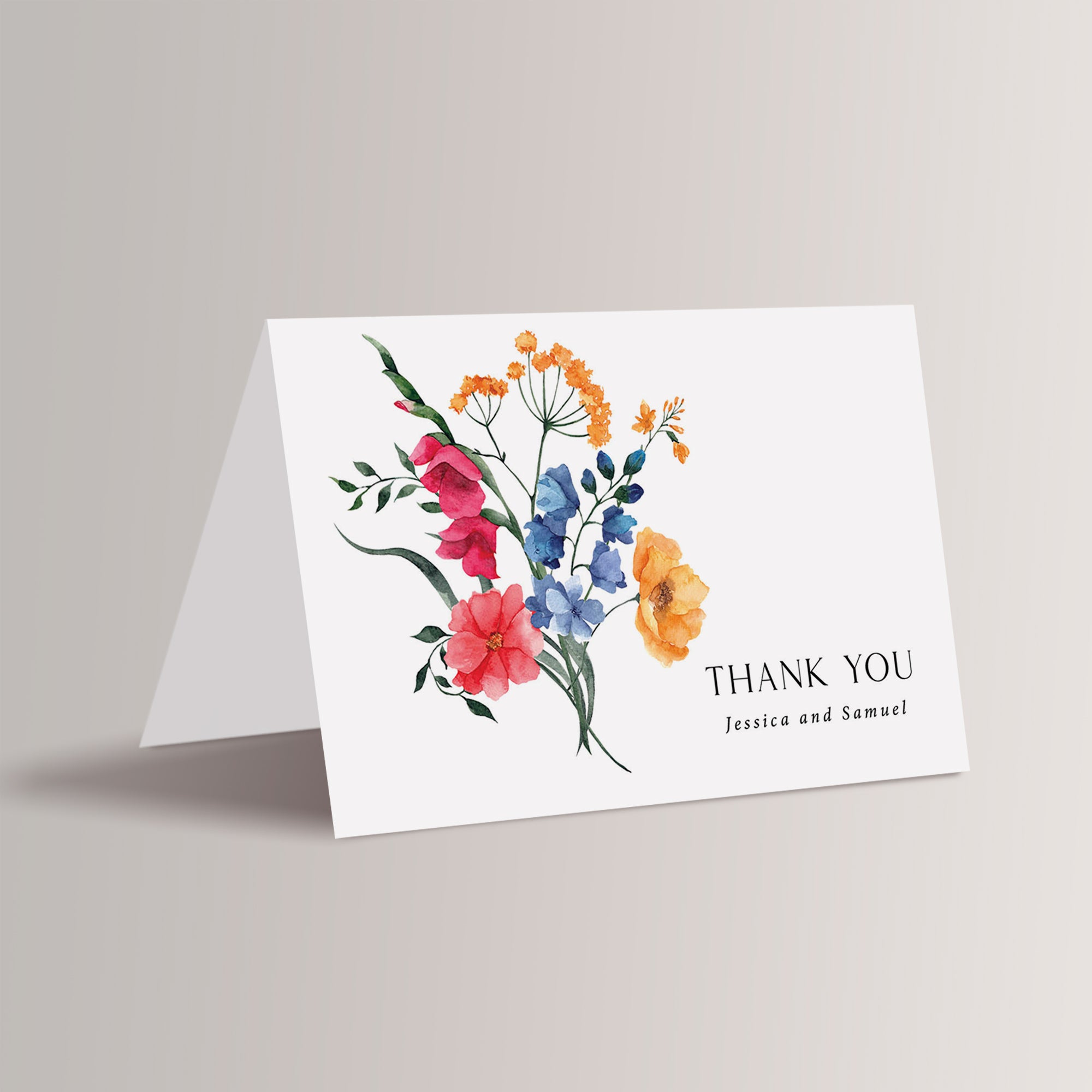 Personalized Printed Simple Wildflower Thank You Cards

Elegant wildflower wedding thank you cards – thoughtfully designed to complement your spring wedding with natural beauty. These cards feature delicate wildflower illustrations, making them the perfect way to express your gratitude while adding a touch of seasonal charm to your celebration.